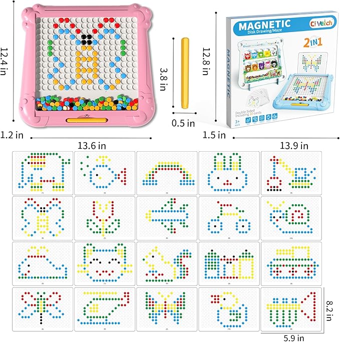 2-in-1 Large Magnetic Drawing Board for Toddlers Kids, Magnetic Color and Number Maze, Magnetic Dot Art Board for Kids, Montessori Education Travel Toys for Kids Boys Girls Age 3 4 5 6 7 8 Years Old