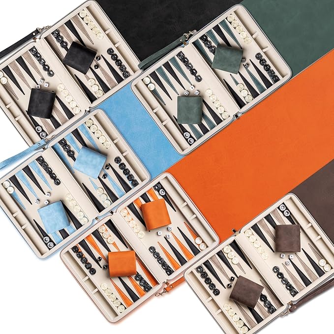 Backgammon Sets for Adults, Classic Board Game with Folding Leather Backgammon Case, Portable Travel Backgammon Game Set (Black)