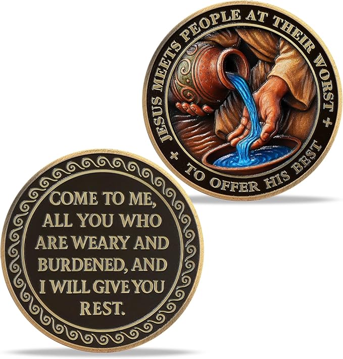 Water Jar Religious Coin Inspirational Bible Verse Medallion Faith-Based Gifts for Spiritual Encouragement for Men & Women