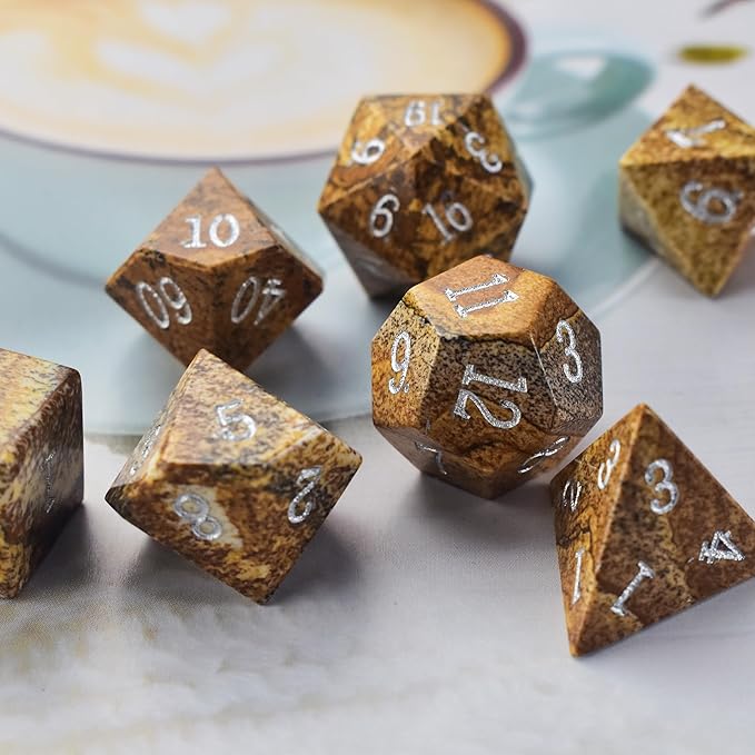 Picture Gemstone DND Dice Set,7PCS Real Gem Dice for Dungeons and Dragons,Polyhedral Dice Set with Gift,MTG Game Dice