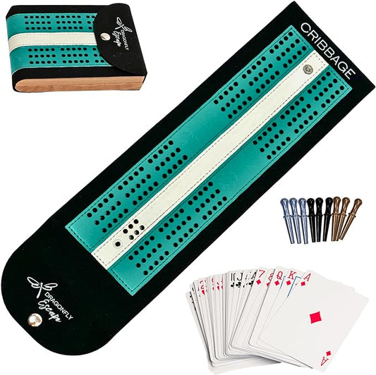 Folding Travel Cribbage Game | Unique Lightweight Cribbage Board | Travel Cribbage Board | Portable Travel-Size Cribbage Set (Teal & White)
