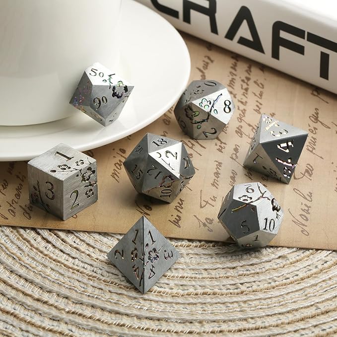 DNDND Rainbow Flower Metal Dice Set, 7 PCS Metallic Flowers DND Dice with Gorgeous Gift Case for D&D Dungeons and Dragon Tabletop Game (Rainbow Flowers)