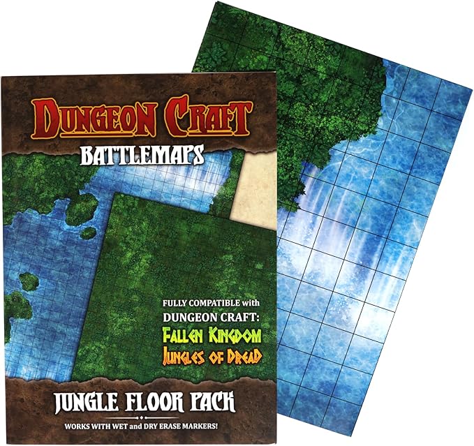 Dungeon Craft Jungle Battle Map for DND & TTRPG – Double-Sided Laminated 33x24 Mat – Compatible with Fallen Kingdom, Jungles of Dread – Tabletop Terrain Grid
