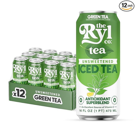 Ryl Unsweetened Green Iced Tea – Antioxidant Superblend, No Artificial Ingredients, Zero Sugar, Zero Calorie, Low Carb, Non-GMO, Kosher, Gluten Free, Made in the USA, 12-Pack, 16 Fl Oz