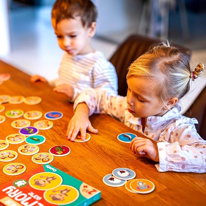 Cottify 2-Pack Wooden Memory Matching Game for Toddlers for Toddlers 3-5 Years, Durable, Toddler Memory Game for Kids 3 and up, Toddler Matching Toy, First Words and Animals, 72 Cards