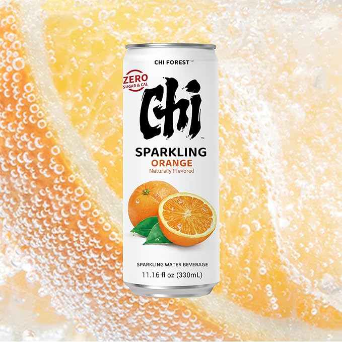 CHI FOREST Sparkling Water Beverage, Lychee & Orange drinks, Zero Sugar or Artificial Flavor, 11.16 fl oz Cans (Pack of 12)