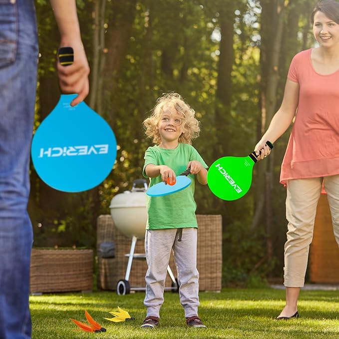 EVERICH Toss and Catch Ball Game Set & Paddle Ball Set, 4 Paddles 4 Balls 4 Birdies for Kids Teens Adults, Outdoor Indoor Beach Yard Lawn Toy Games for Family Fun, All-Season Play Birthday Easter Gift