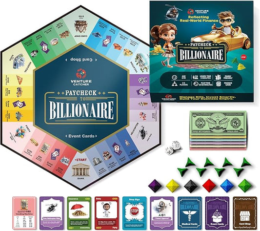 Paycheck to Billionaire: Master Financial Freedom - Smart Investing & Cost Management Board Game - Ideal for Game Night, Educational Play - Perfect for Boys and Girls Ages 8+, Adults and Family