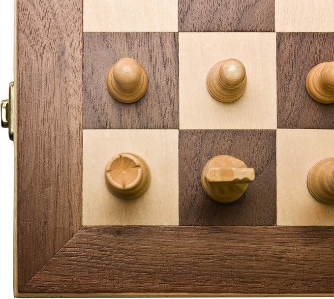 Sterling Games 16" Solid Wooden Chess Set Travel Folding Board with Brass Locks and Felted Interior Storage with Piece Holders