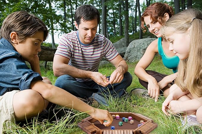 Vamslove Shut The Box Dice Game Wooden Board (L15 x W13) for 1 2 3 4 5 6 Player, 6 Sided 10 Numbers Math Games with 16 Dices for Kids Adults(Instructions Included)