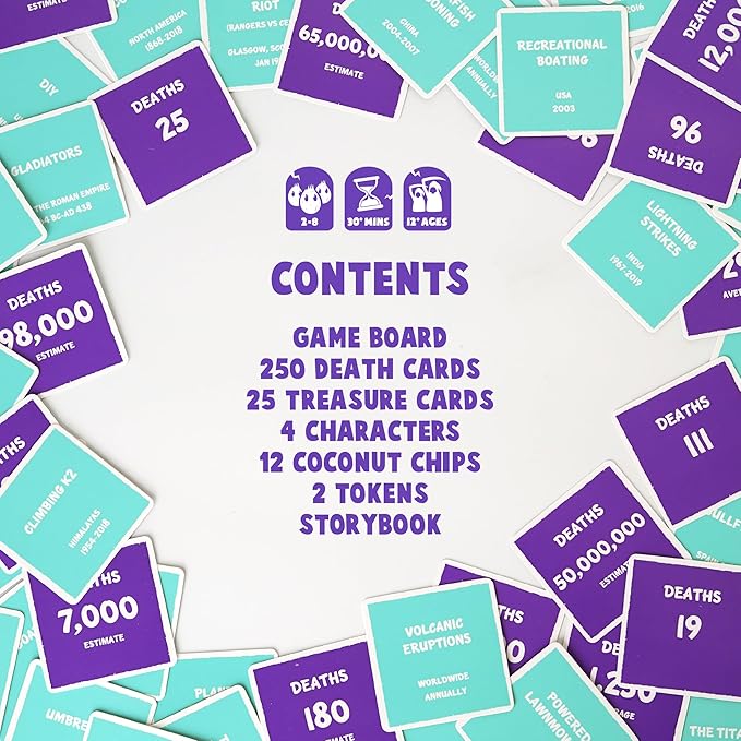Death by Coconuts - Risk and Reward Family Board Game - 250 Cards - 2-8 Players - Suitable for Adults and Teenagers