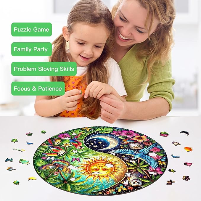 Wooden Puzzle for Adults – Tropiacl Yin-Yang Shaped Jigsaw, Unique Brain Teaser for Kid & Teen, 220 Pieces, 10"x10", Ships as Whole Puzzle Board (No Loose Pieces), Gift-Ready Box, Fun Family Game