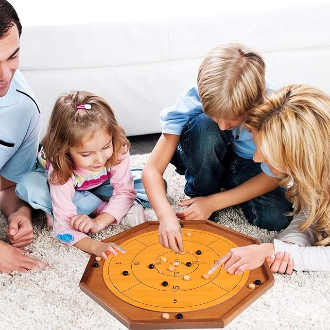 Tournament Crokinole and Checkers, 30-Inch Official Crokinole Board Game with 26" Playing Surface, Canadian Heritage Tabletop Game for Two Players, Dexterity Krokinole Games for Families and Friends