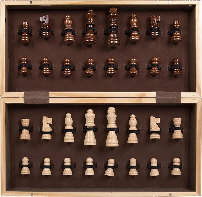 Premium Wooden Chess Set, 15.7 Inche Chess Board Game Set for Adults - Folding Board - Pieces Storage Slots, Handmade Portable Travel Chess Game - Beginner Chess Set for Kids, 6 up Age