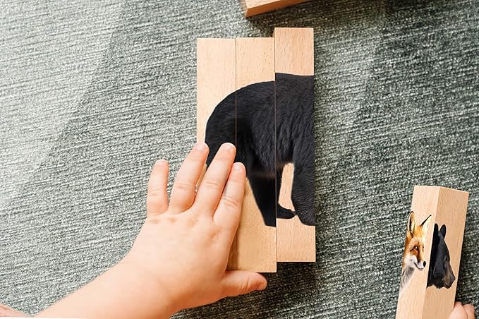 Wooden Animal Chunky Puzzles for Toddlers 2+ Years - Montessori 4 in 1 Woodland Creature Block Puzzle Toy