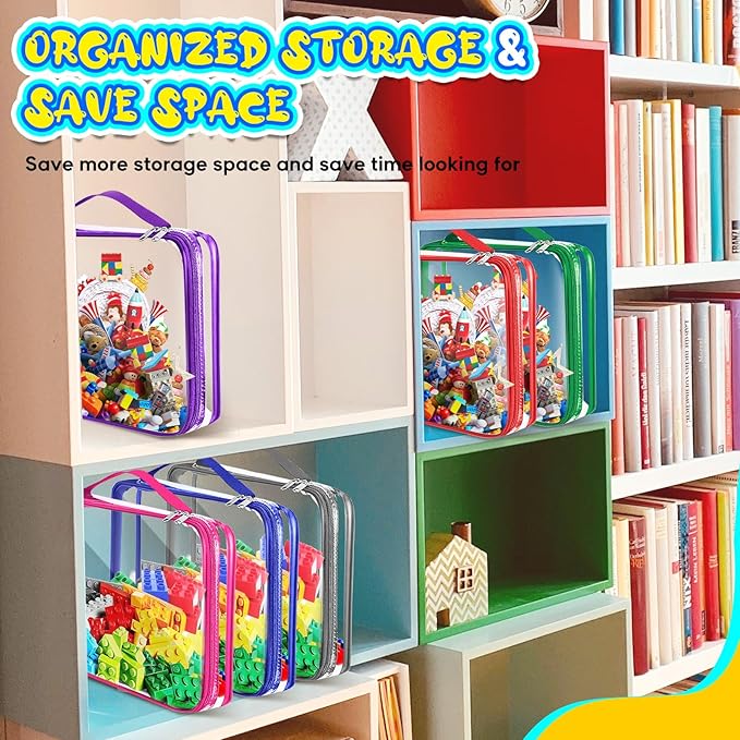 AOBOPLE 6 Packs Toy Storage Bags with Zipper,2 Size Clear Toy Organizer Bags,Waterproof Lego Organizers and Storage,Toy Bags for Board Games,Building Blocks,Puzzles,Kids Books