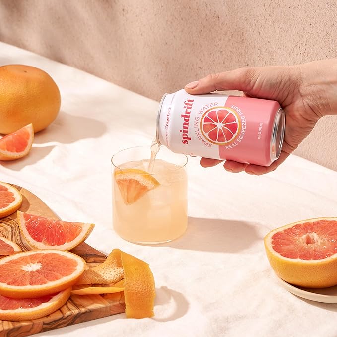 Spindrift Sparkling Water, Grapefruit Flavored, Made with Real Squeezed Fruit, (Only 15 Calories per Can), 12 Fl Oz (Pack of 24)