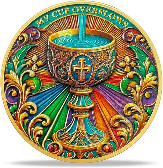 Colorful Bible Cup Religious Coin Inspirational Bible Verse Medallion Faith-Based Gifts for Spiritual Encouragement for Men & Women