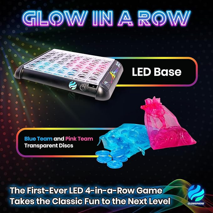 Glow in a Row Light-Up 4 in a Row Board Game, Strategy Games for Kids Ages 6 and Above, 2 Player Game, Perfect for Kids and Adults Family Game Night