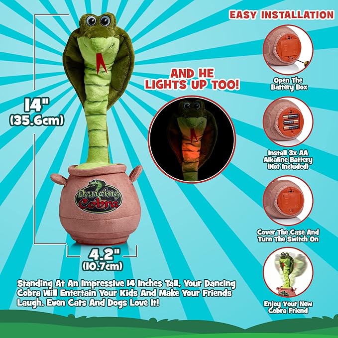 Gagster Dancing Cobra Snake - Dancing, Talking, Mimicking Cobra Snake Toy, Great for Kids & Adults, Singing, Joking, and Repeating What You Say, Hilarious Gag Gift Plush Novelty Mimic Toy