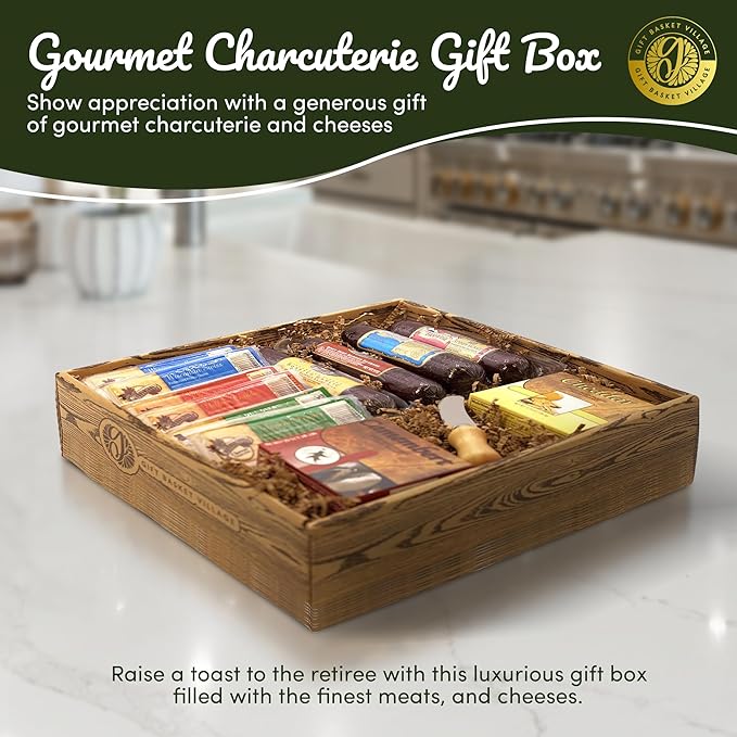 Gift Basket Village Gourmet Charcuterie Meats and Cheeses Gift Box for Retirement (XL), Signature Meat & Cheddar Cheese with Summer Sausage, Salami, Cheese Spreads, Ideal for Corporate & Company Event