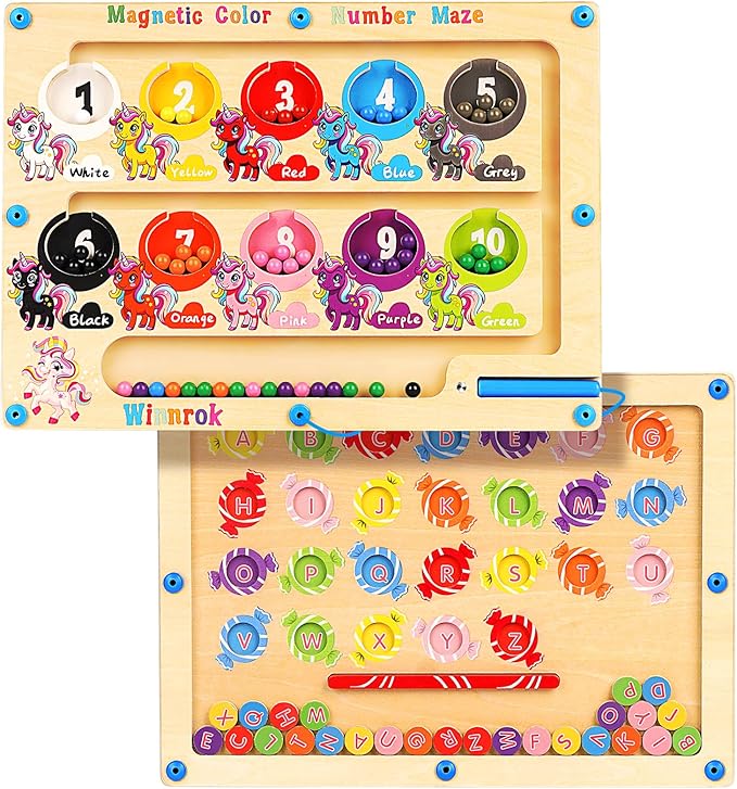 2 in 1 Double Side Magnetic Color and Number Maze, Magnetic Alphabet Board Aged 1-3 Toys, Montessori Magnet Puzzle Learning Counting Matching Gifts for Toddlers Kids Girls Boys 3 4 5 3-5 Year Old