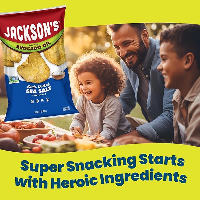 Jackson’s Potato Classic Kettle Chips with Sea Salt (7oz, Pack of 6) - Made with Premium Avocado Oil - Allergen-friendly, Gluten Free, Peanut Free, Vegan, Kosher - Shark Tank Product