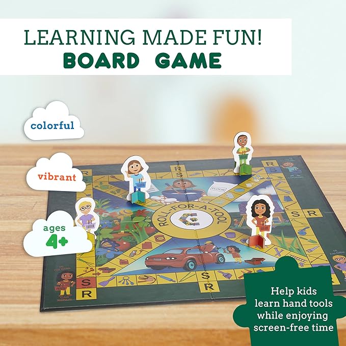 Roll-for-A-Tool Board Game, Kids Board Games, Fun Board Games for Family Night, Educational Board Games for Kids, Sturdy Foldable Game Board, 2-4 Players, Ages 4 & Up