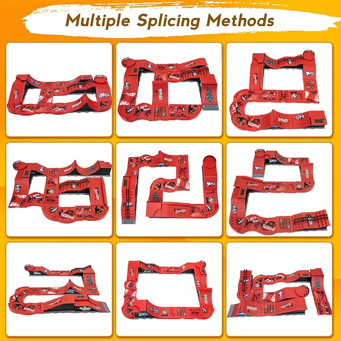 Finger Skateboards Ramp Set, Red 6 in 1 Fingerboard Skatepark Deck with 11 Buffer Plate, Fingerboard Half Pipe Ramp for Kids Adults Fingerboard Train Props Interactive Freestyle Game