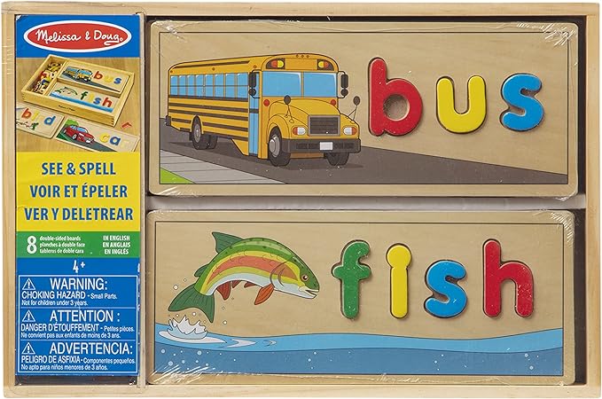 Melissa & Doug See & Spell Wooden Educational Language Learning Toy With Letters, Puzzle Boards Preschool Learning Activities, See & Spell Toys For Kids Ages 4+