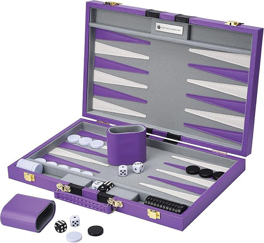 Get The Games Out Top Backgammon Set - Small Travel Size Classic Board Game Case - Best Strategy & Tip Guide (Purple, Small)