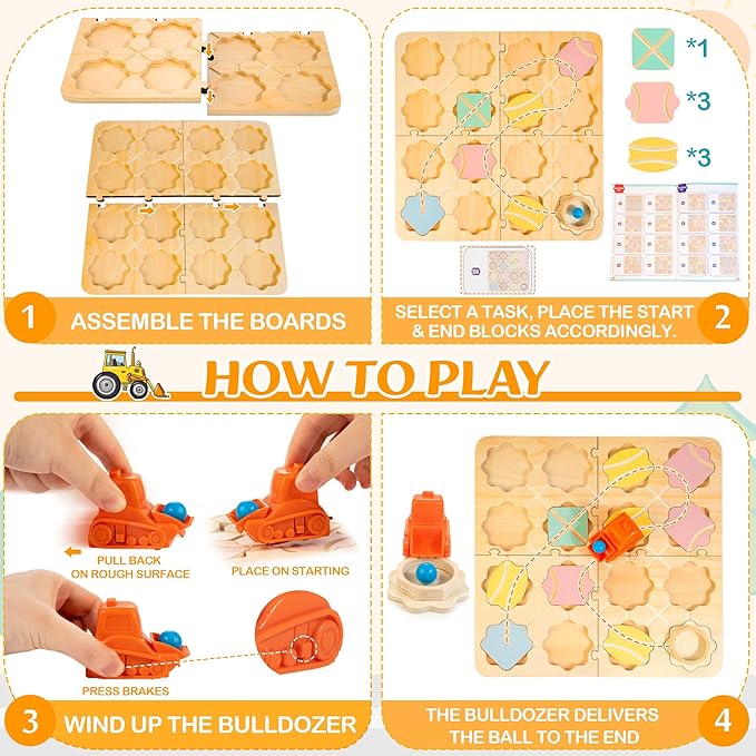 Wooden Logical Road Builder Games, STEM Puzzle Family Board Games, Educational Brain Teaser Puzzle Toys for Boys Girls Ages 4-8, Maze Builder Set