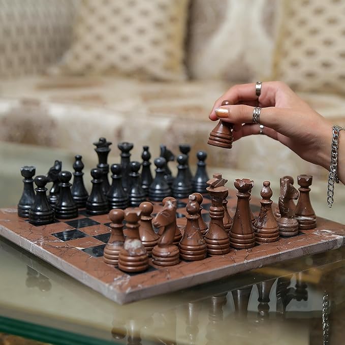 Handmade Marble Chess Set - Marina & Black (12 x 12 Inches) - Chess Sets for Adults - Premium Quality Chess Boards - Fancy Chess Boards