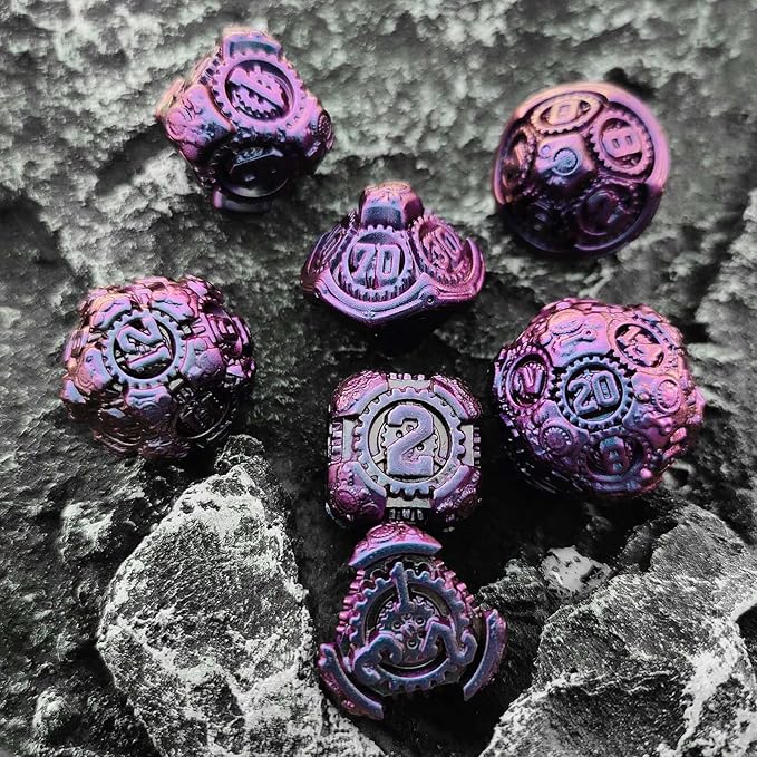 Geakeeper Construct D&D Dice, Metal DND Dice Set, 7Pcs Polyhedral Dragon Metallic D&D Dice with Gift Case for Dungeons and Dragon Game, RPG Role Playing Table Game Gifts (Gradient Purple)