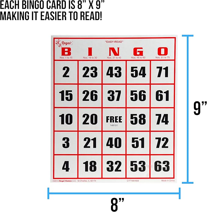 Regal Bingo Professional Bingo Game Set with 11" Wheel Cage, 75 Bingo Balls, Master Board, 18 Bingo Cards & 25 Jumbo Reusable Cards, and Colorful Chips - Bingo Games for Adults Large Group - Gold