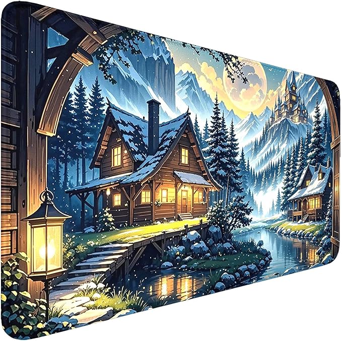 MTG Playmat- Stitched Edges Forest TCG Playmat-Non-Slip Landscape Play Mat Smooth Surface Rubber Base Board Game Mousepad 24x14 inches for Trading Card Game Playing with Storage Bags