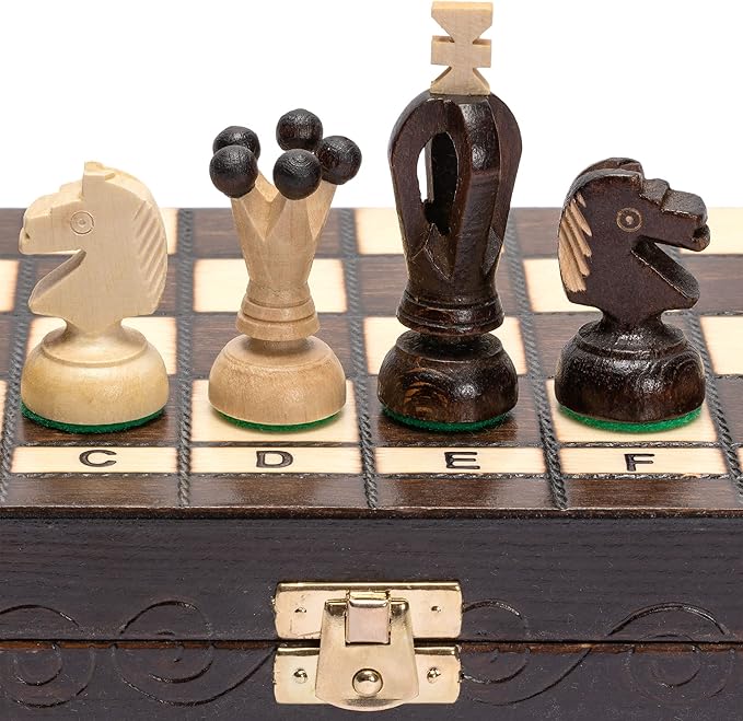 Husaria European International Chess Wooden Game Set, King's Continental - 11.3-Inch Small Size Chess Set with Folding Board and Felt Bottom Chessmen