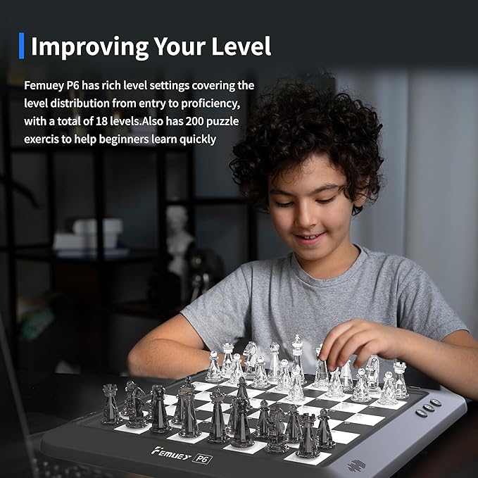 Electronic Chess Set, Chess Set Board Game, Computer Chess Game, Electronic Chess Game, LEDs,Built-in Battery, Great Partner for Play and Practice (Black)