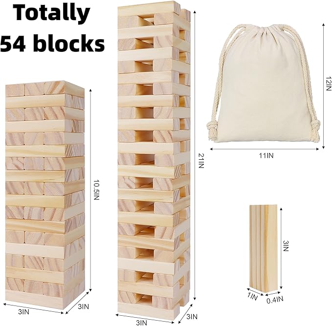 Glintoper Tic Tac Toe & Tumble Tower Blocks Game Set, Classic Wood Stacking & XOXO Strategy Board Game for Travel, Kids Family, Living Room Rustic Coffee Table Decor