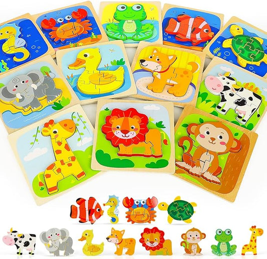 TOY Life Wooden Puzzles for Toddlers 2-4, Toddler Montessori Toys for 1 2 3 Year Old Boys Girls, Animals Wood Jigsaw Puzzles, Educational Learning Toy Kids Puzzle, Best Gifts for Baby Age 1-3 2-4