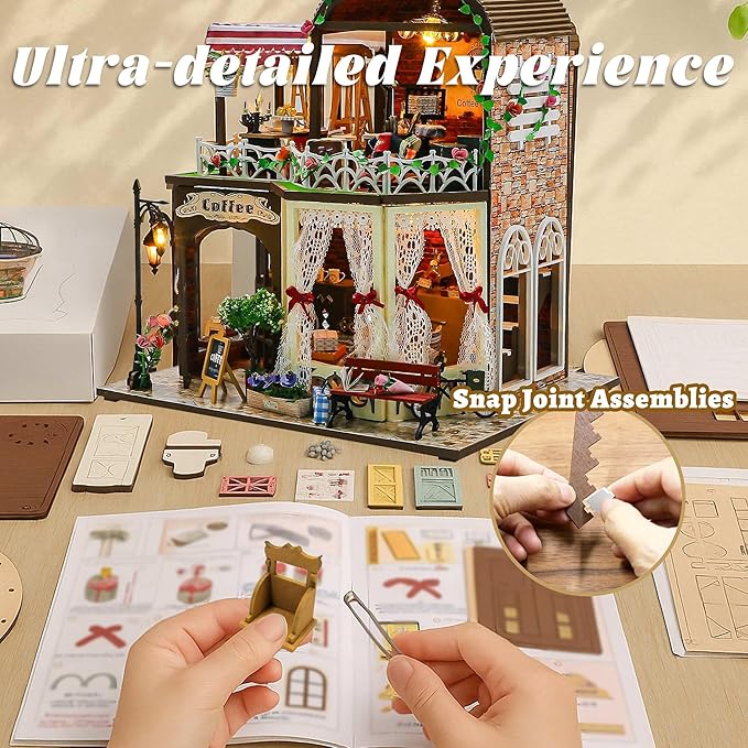Flever DIY Miniature House Kit, Tiny Home Kit with LED Light, Mini House Build Craft Kits for Adults and Teens, Home Decor Creative Gift for Family/Friends (Raya's Time)