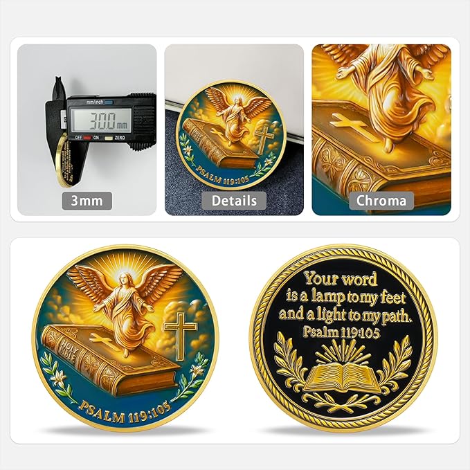 Bible Angel Religious Coin – Inspirational Bible Verse Medallion for Faith-Based Gifts, Spiritual Encouragement for Men & Women