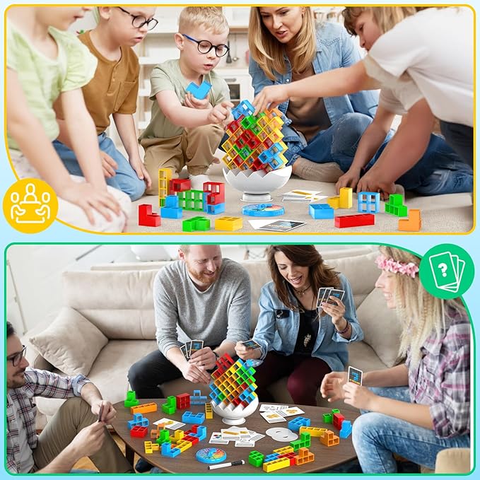 70PCS Stack Game for Adult & Kids, 3D Tetra Board Tower Games for Family Travel Party, 2 Players Balance Stacking Toy, Team Toys Building Block