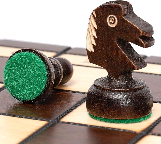 Husaria European International Chess Wooden Game Set, King's Classic - 13.8 Inches Medium Size Chess Set with Handcrafted Chessmen and Felted Folding Board