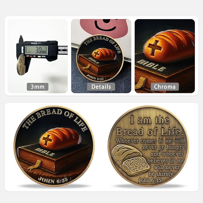 Bible Bread Religious Coin Inspirational Bible Verse Medallion Faith-Based Gifts for Spiritual Encouragement for Men & Women