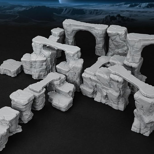 RPG Terrain AF693 The Pit Canyon Scene for DND Campaigns – The Pit Canyon Modular Scenery Set with Rock Bridges, TTRPG Structures, Map Accessories for 28–32mm Characters, Wargame and Roleplay Ready