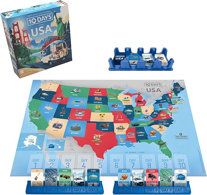 10 Days in The USA | Family Road Trip Board Game for All Ages | Designed by Alan Moon - Designer of Ticket to Ride | 2-4 Players | 30 Min | Ages 8 and Up