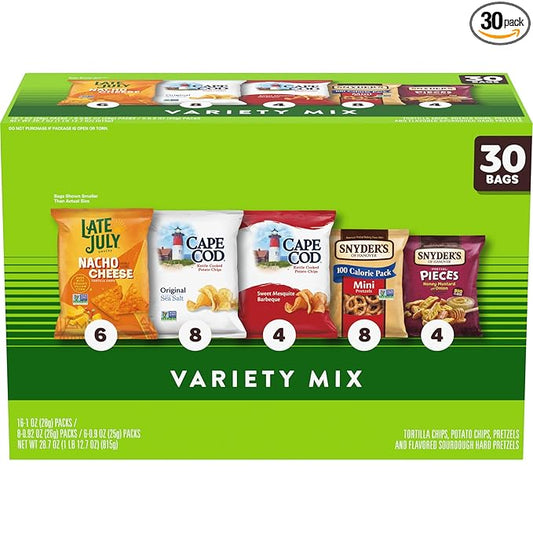 Snyder's of Hanover, Cape Cod and Late July Snacks Variety Pack, 30 Count Snack Bags