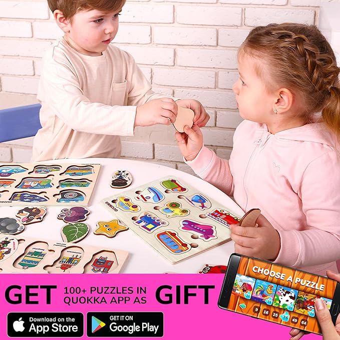 QUOKKA Wooden Puzzles for Toddlers 3-5 - Cars Toddler Puzzles 1-3 Years Old - Gift Educational Toys for Boys and Girls - Wood Games for Children's Learning 2-4