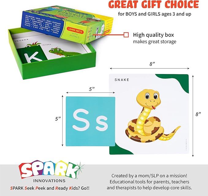 SPARK INNOVATIONS Animals Matching Cards Floor Game, Learn Abc's with Animals Matching Game, Childrens Memory Game, Animal Games, Toddler Learning Toy